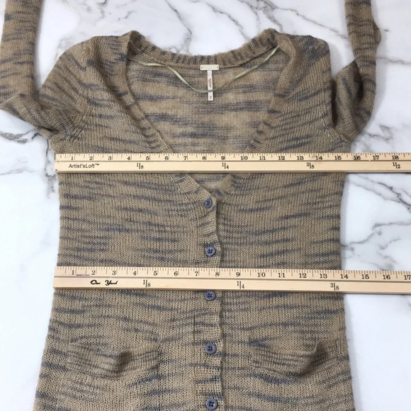 FP Free People Beach Tan Gray Space Dye Knit Cardigan Top Womens XS Mohair Blend - Picture 7 of 9